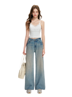 Lace-Trimmed Wide-Leg Denim Pants