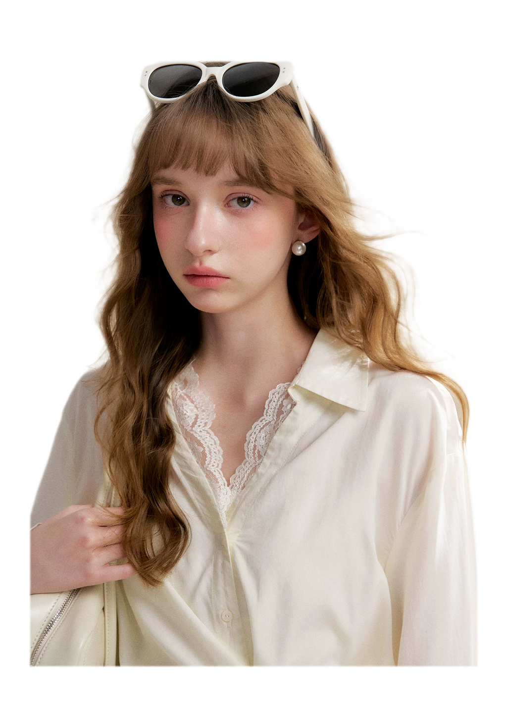Tencel Lace V-Neck Long Sleeve Shirt