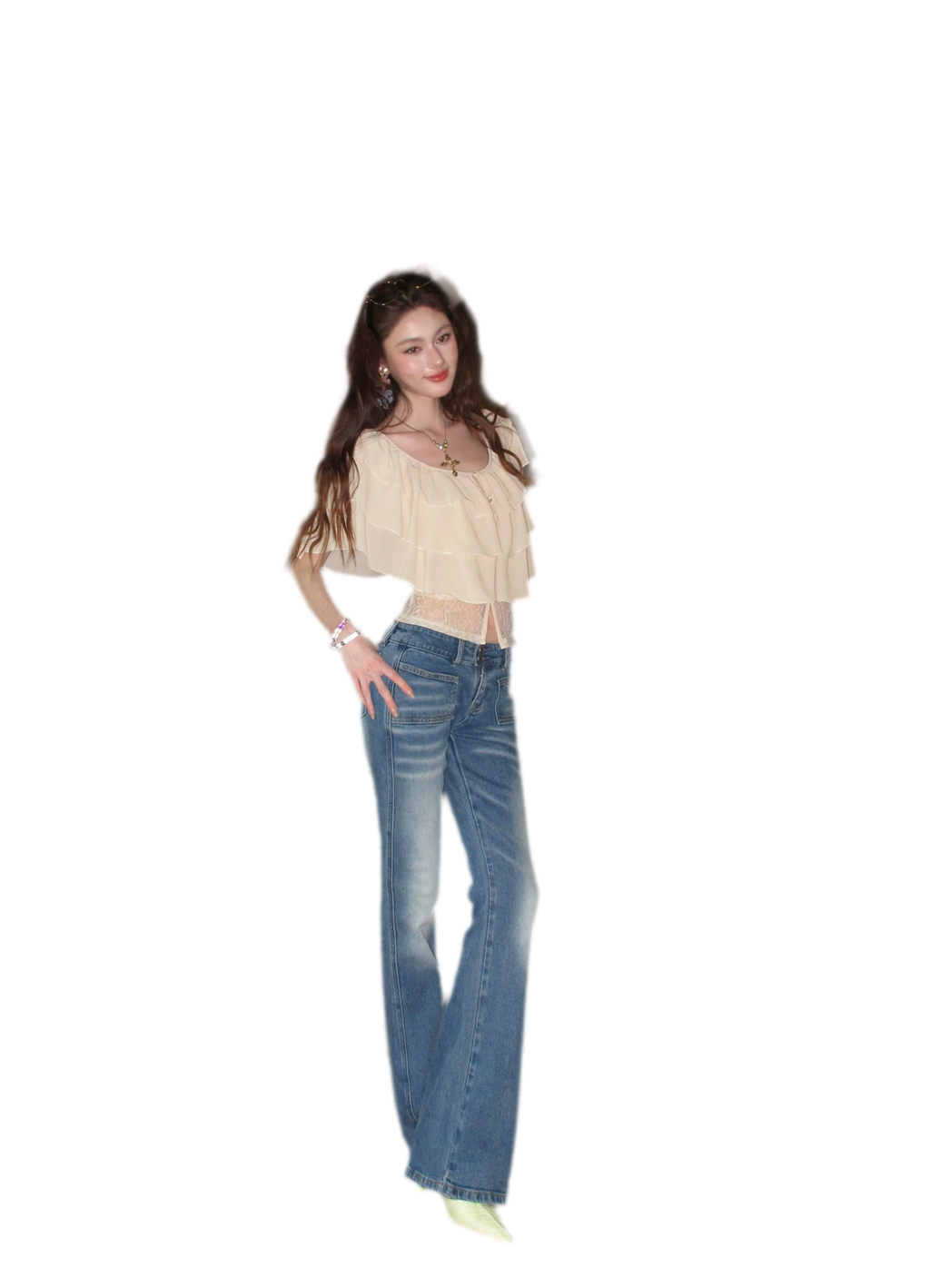 Milk Almond Ruffle Blouse