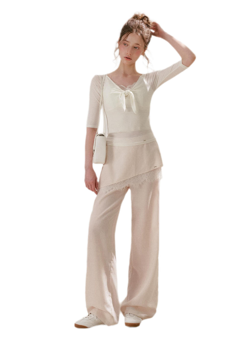 Lace Detail Casual Wide-Leg Pants