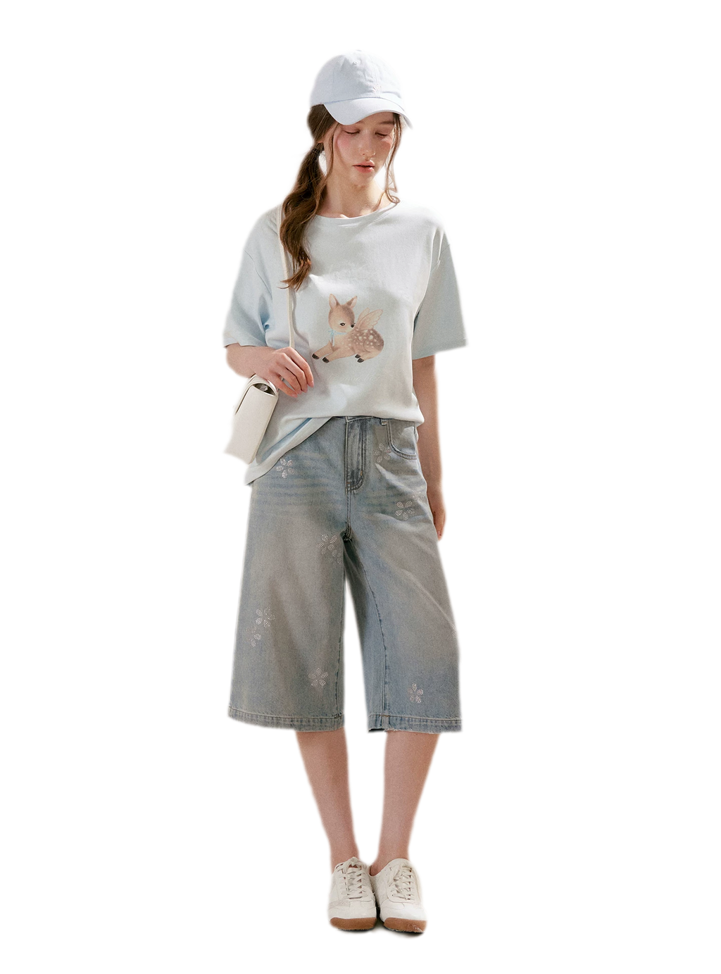 Rhinestone Floral Denim Culottes