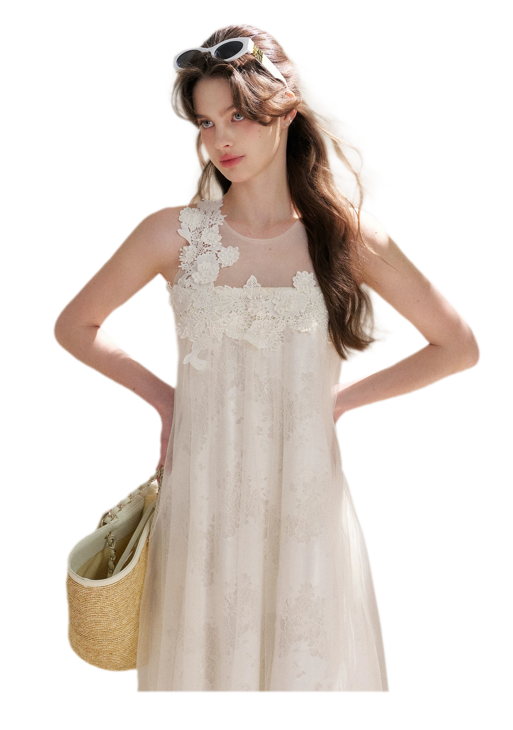Sleeveless Mesh Lace Dress