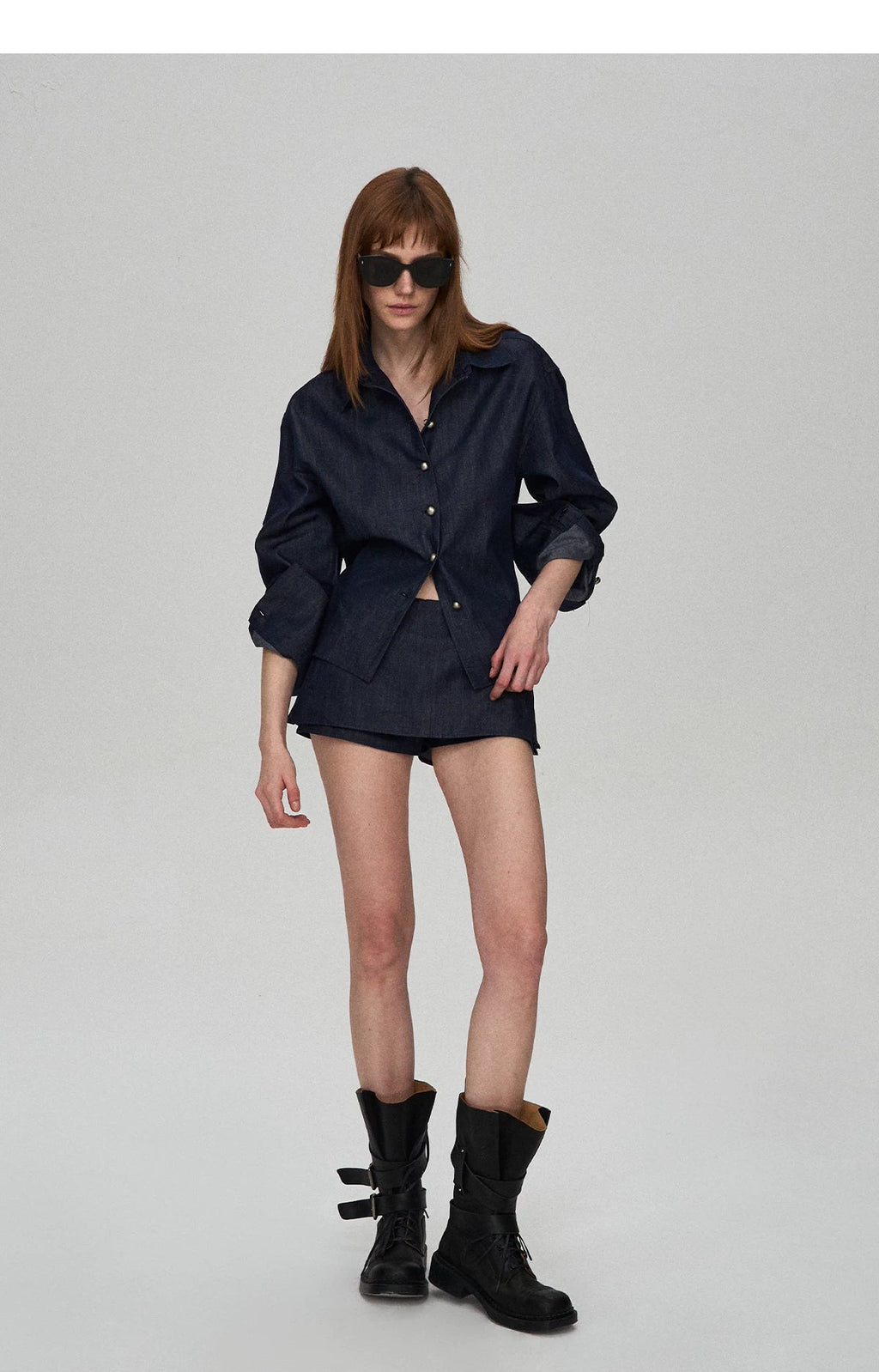 Tencel Linen Denim Shirt & Low-Waist Skirt