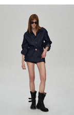 Tencel Linen Denim Shirt & Low-Waist Skirt