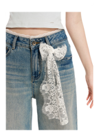Lace-Trimmed Wide-Leg Denim Pants