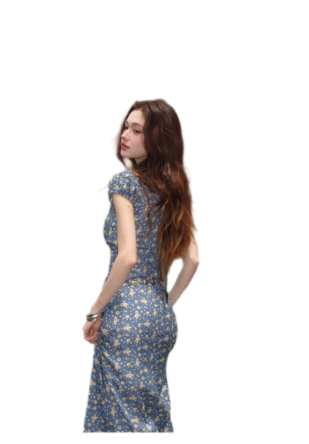 Blue Floral Tencel Dress