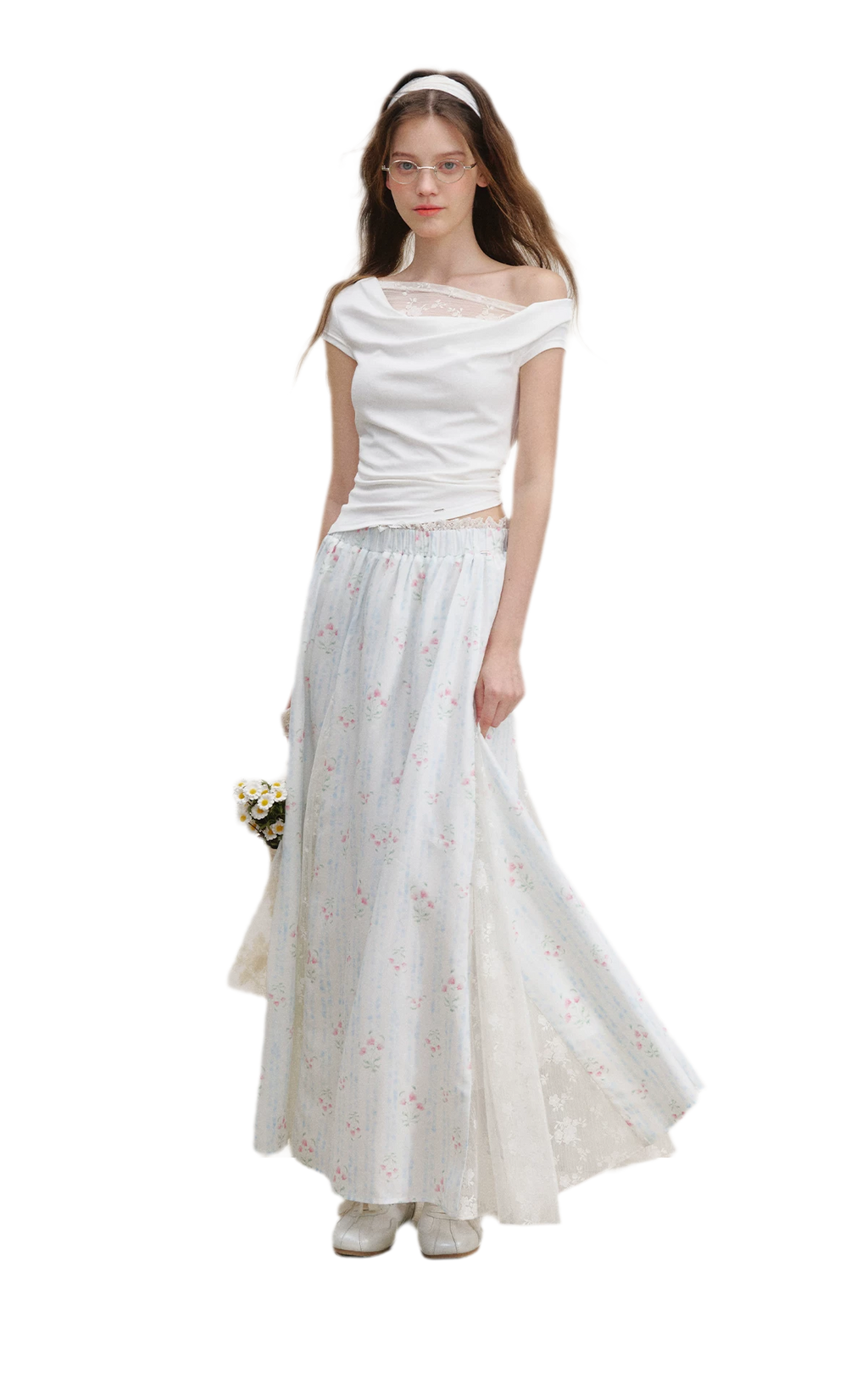 Asymmetric Lace Short Sleeve T-Shirt