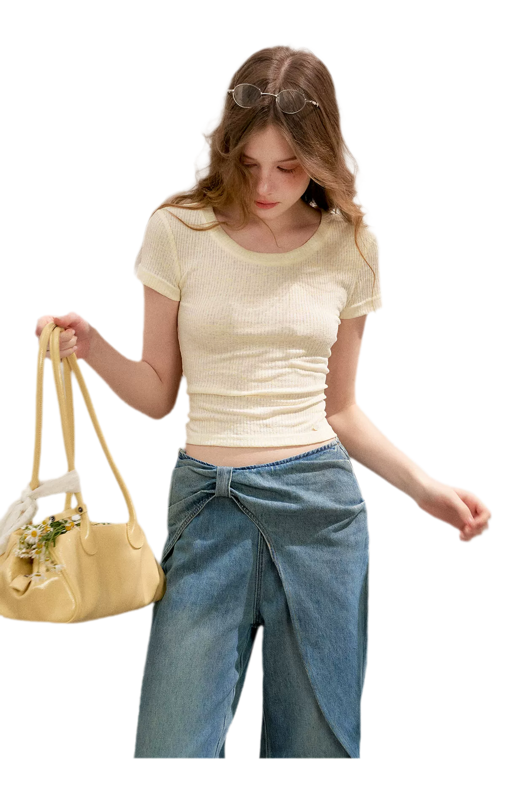 Soft Cotton Wide-Leg Jeans with Bow Detail