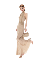 Beaded Halter Mesh Gown