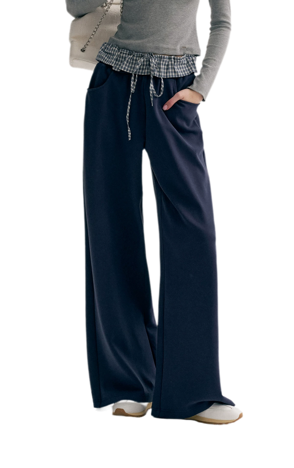 Contrast Plaid Wide Sweatpants