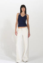 Lace Panel Slim Fit Striped Shoulder Vest Top