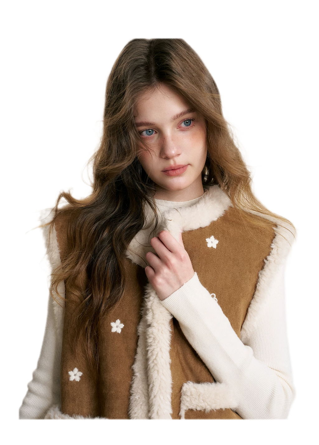 Shearling Floral Embroidered Vest