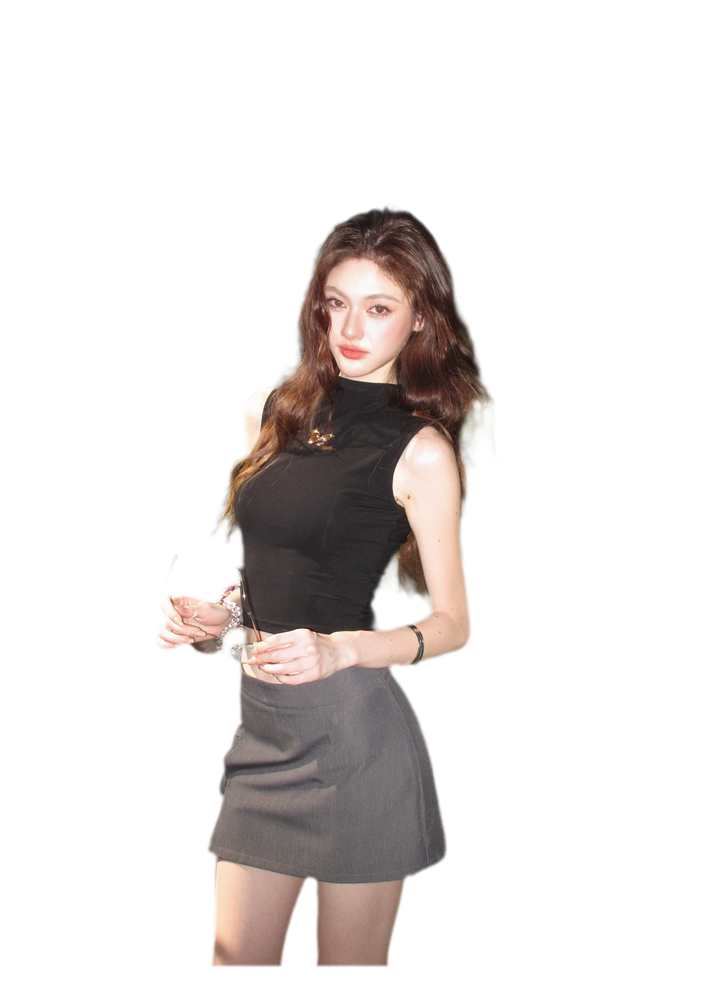 Grey Tie Low-Rise Skort