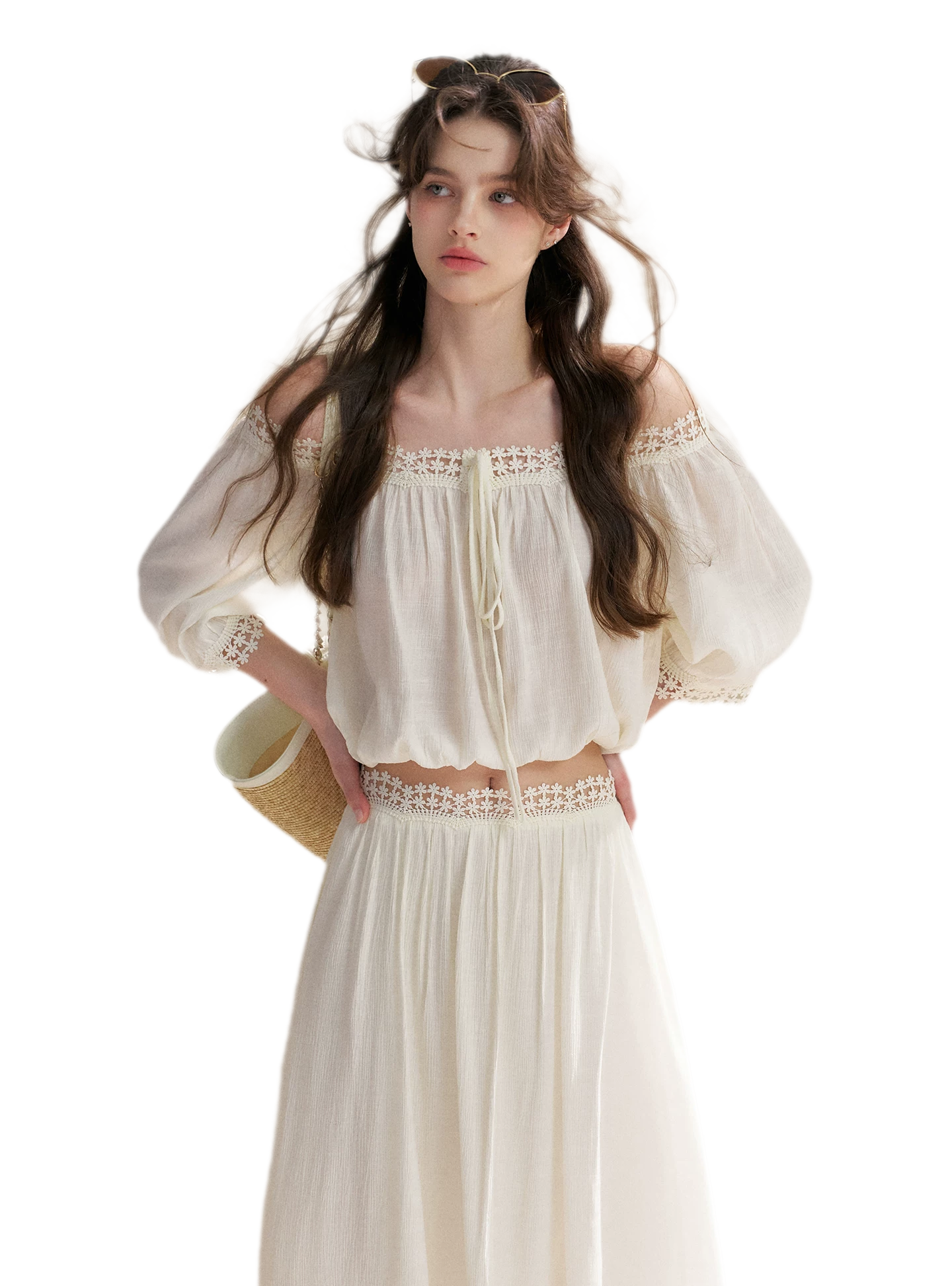 Lace Off-Shoulder Top & Skirt Set