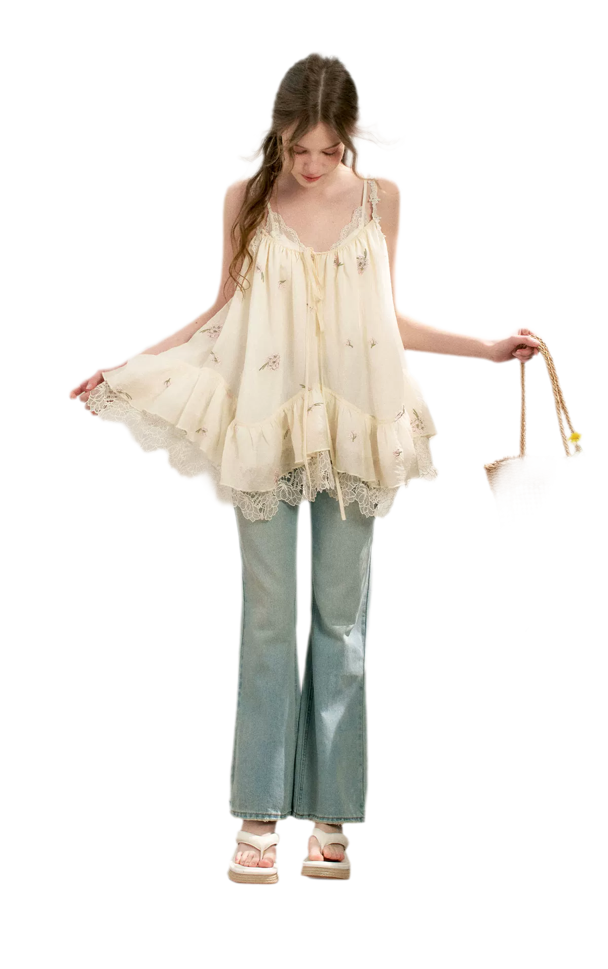 Lace Trim Flare Jeans