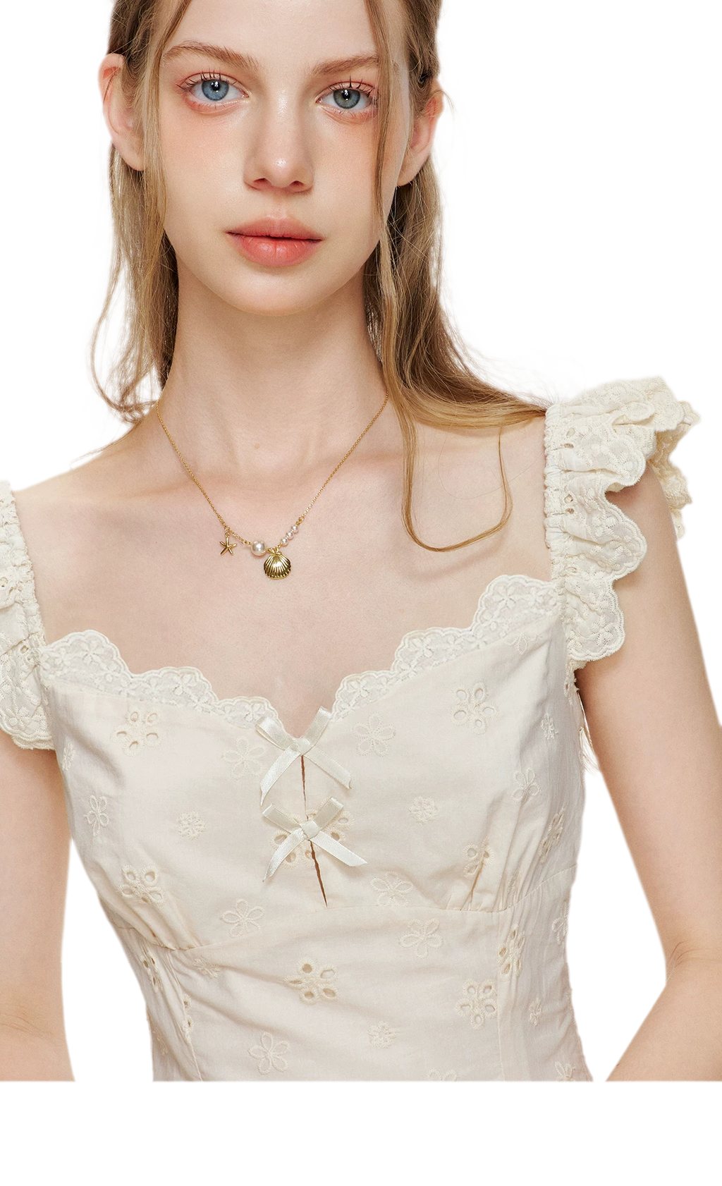 Embroidered Lace Flutter Sleeve Dress