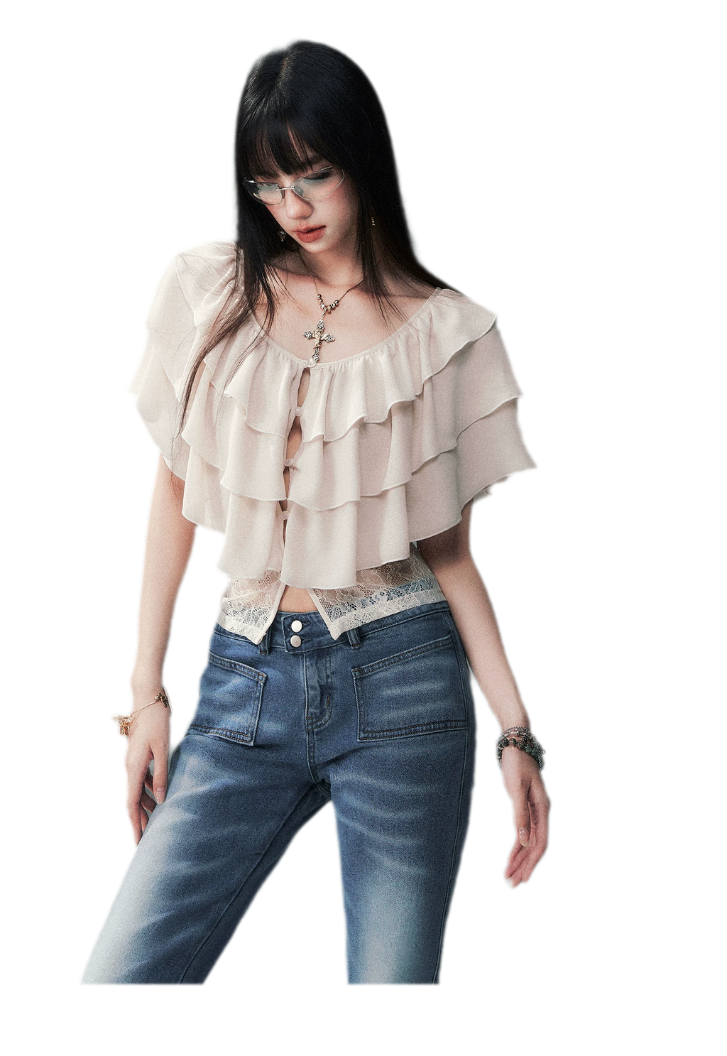 Milk Almond Ruffle Blouse