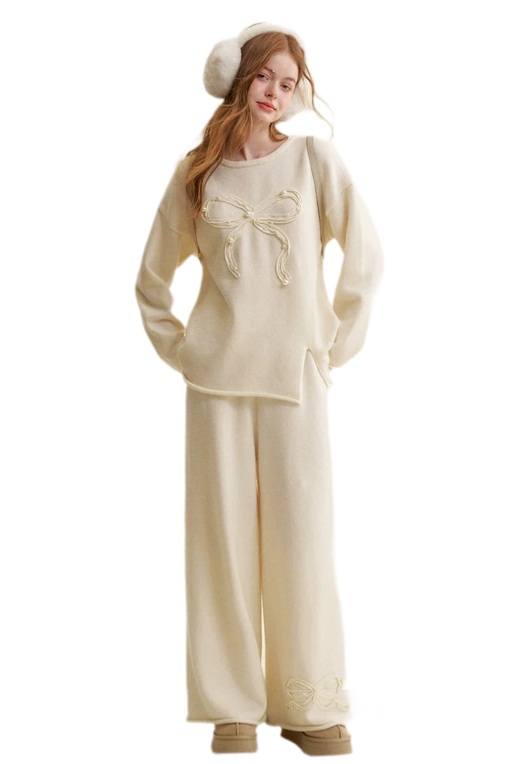Bow Embroidered Knit Set