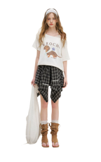 Asymmetric Lace Patchwork Plaid Skirt/Top