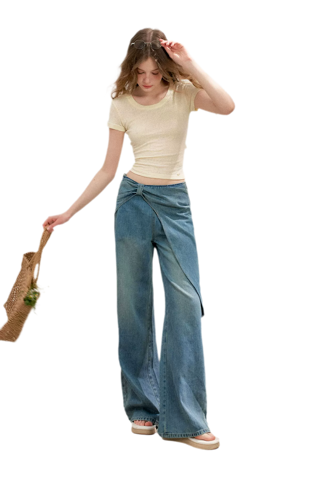 Soft Cotton Wide-Leg Jeans with Bow Detail