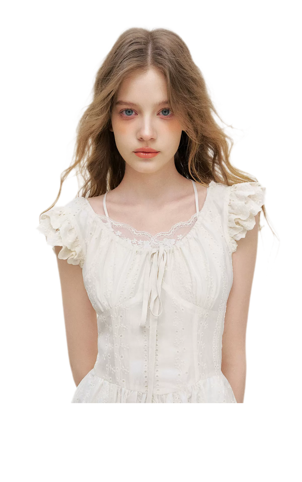 Embroidered Flutter Sleeve Dress