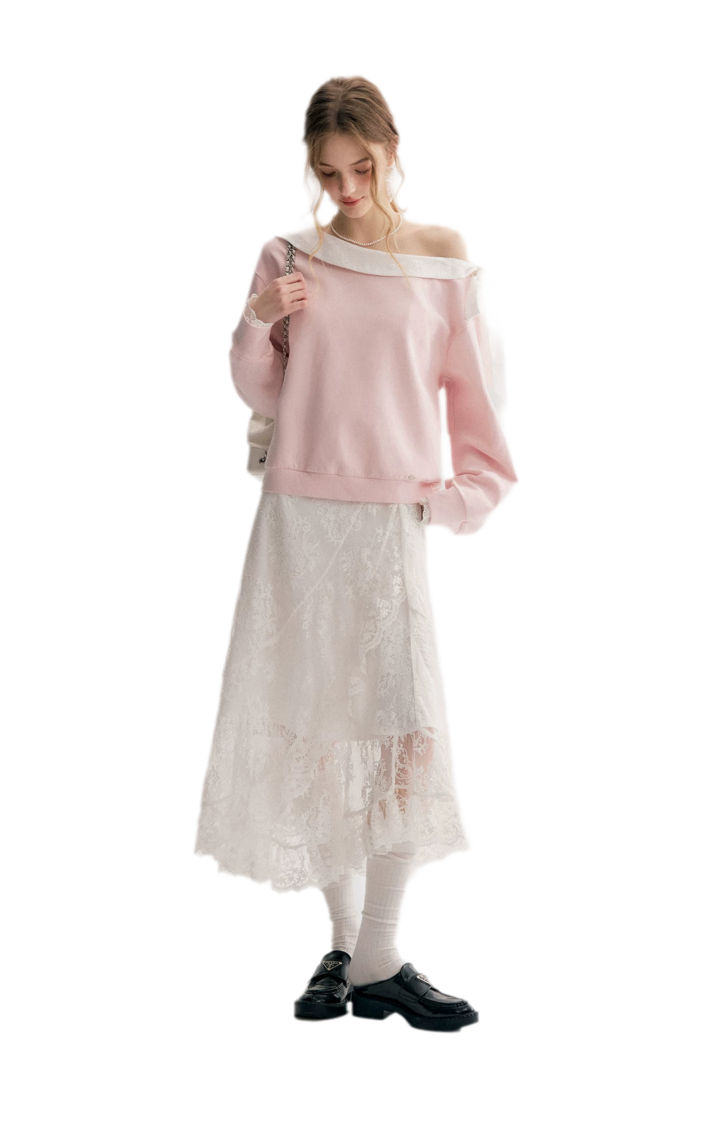 Balletcore Lace Collar Sweatshirt