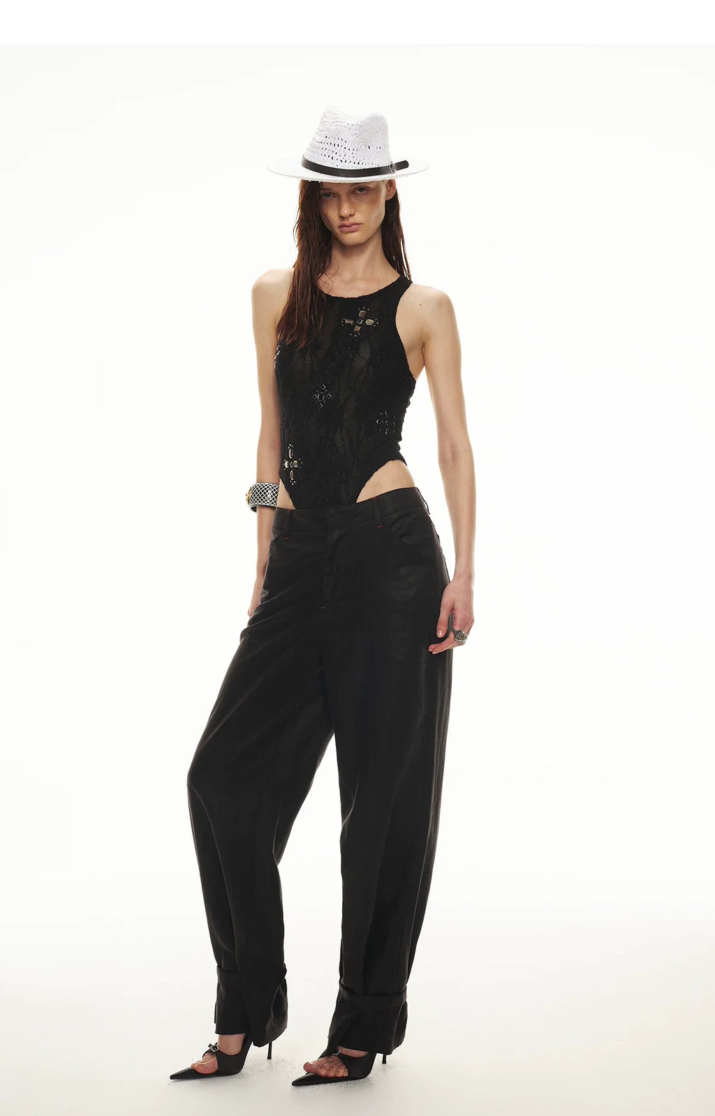 Stylish Gemstone Lace Halter Bodysuit Top
