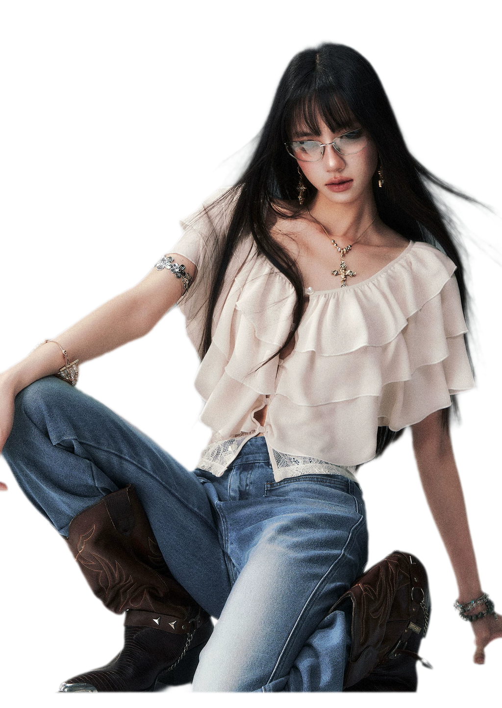 Milk Almond Ruffle Blouse