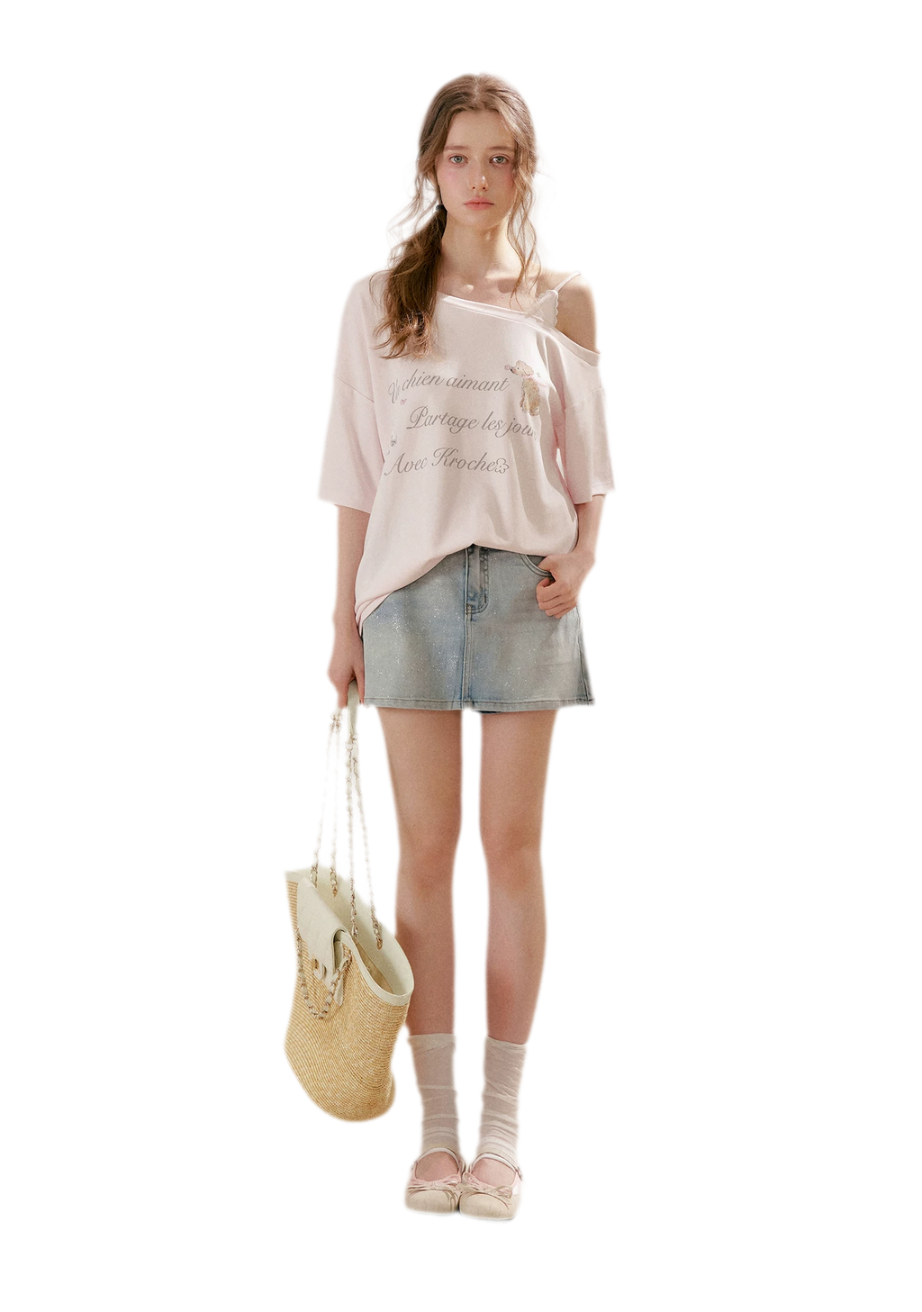 Shiny Denim A-line Skirt