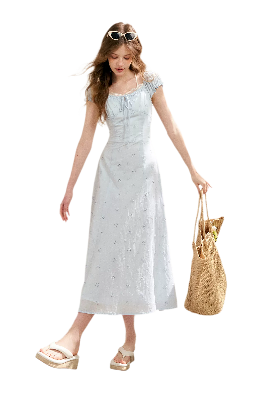 Embroidered A-Line Short Sleeve Dress