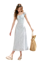 Embroidered A-Line Short Sleeve Dress