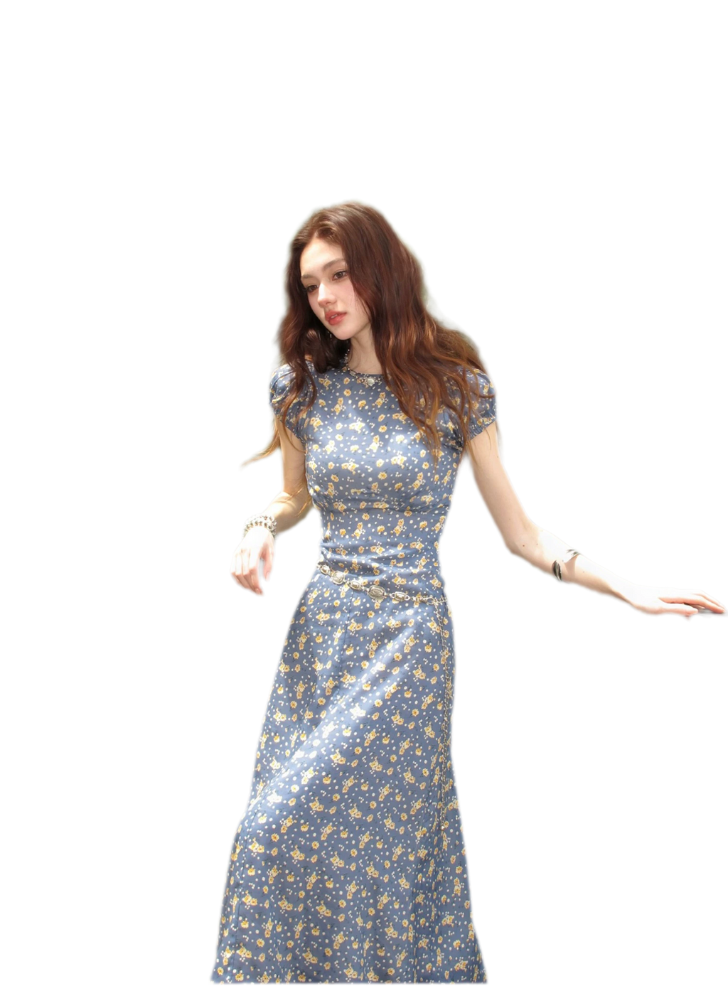 Blue Floral Tencel Dress