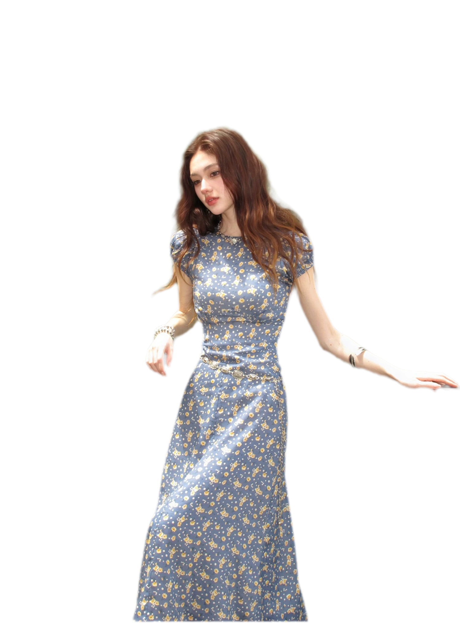 Blue Floral Tencel Dress