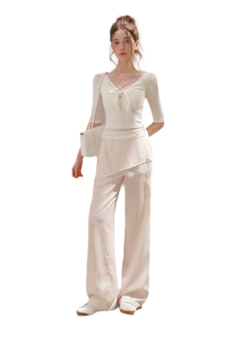 Lace Detail Casual Wide-Leg Pants