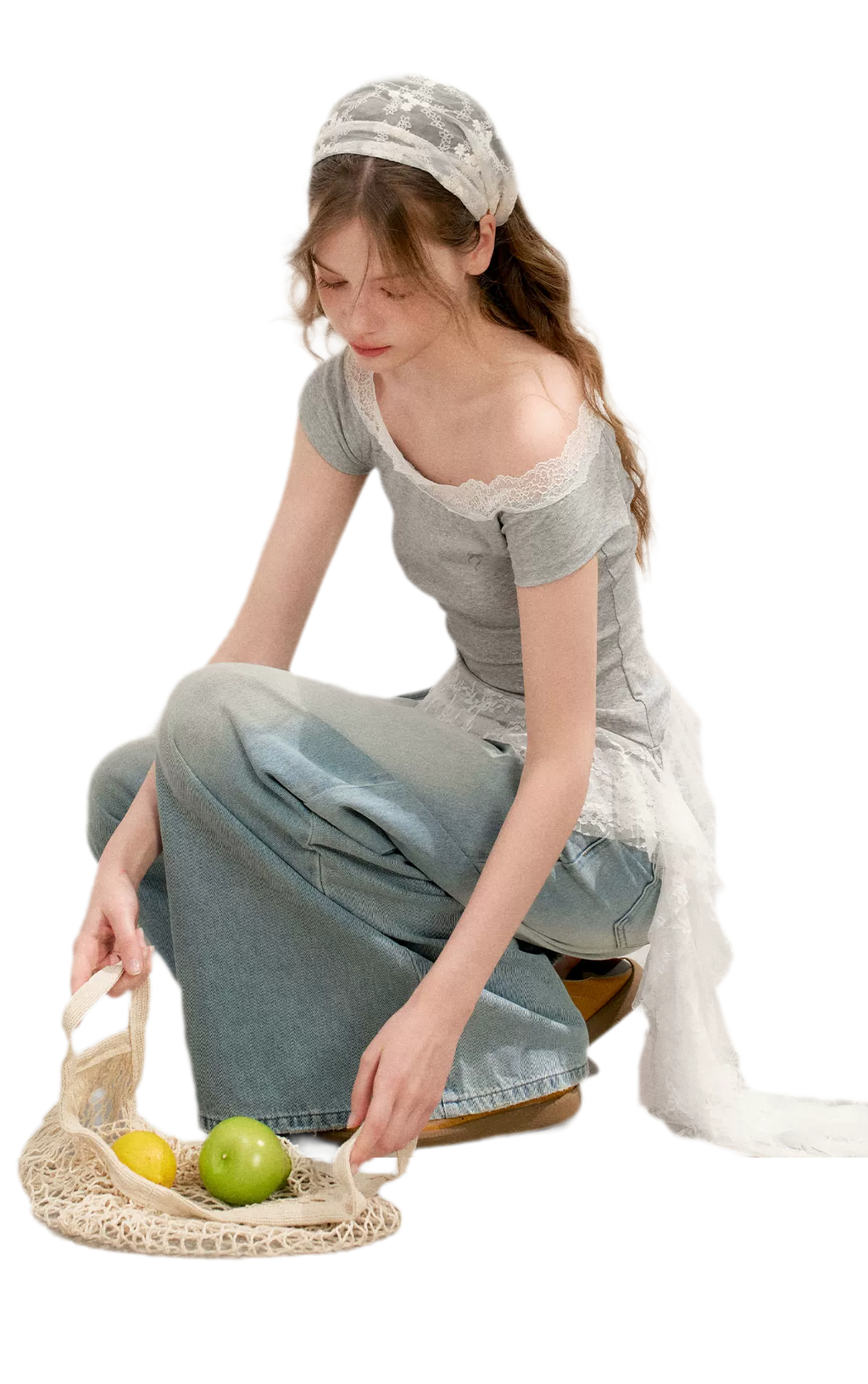 Asymmetric Lace Off-Shoulder T-Shirt
