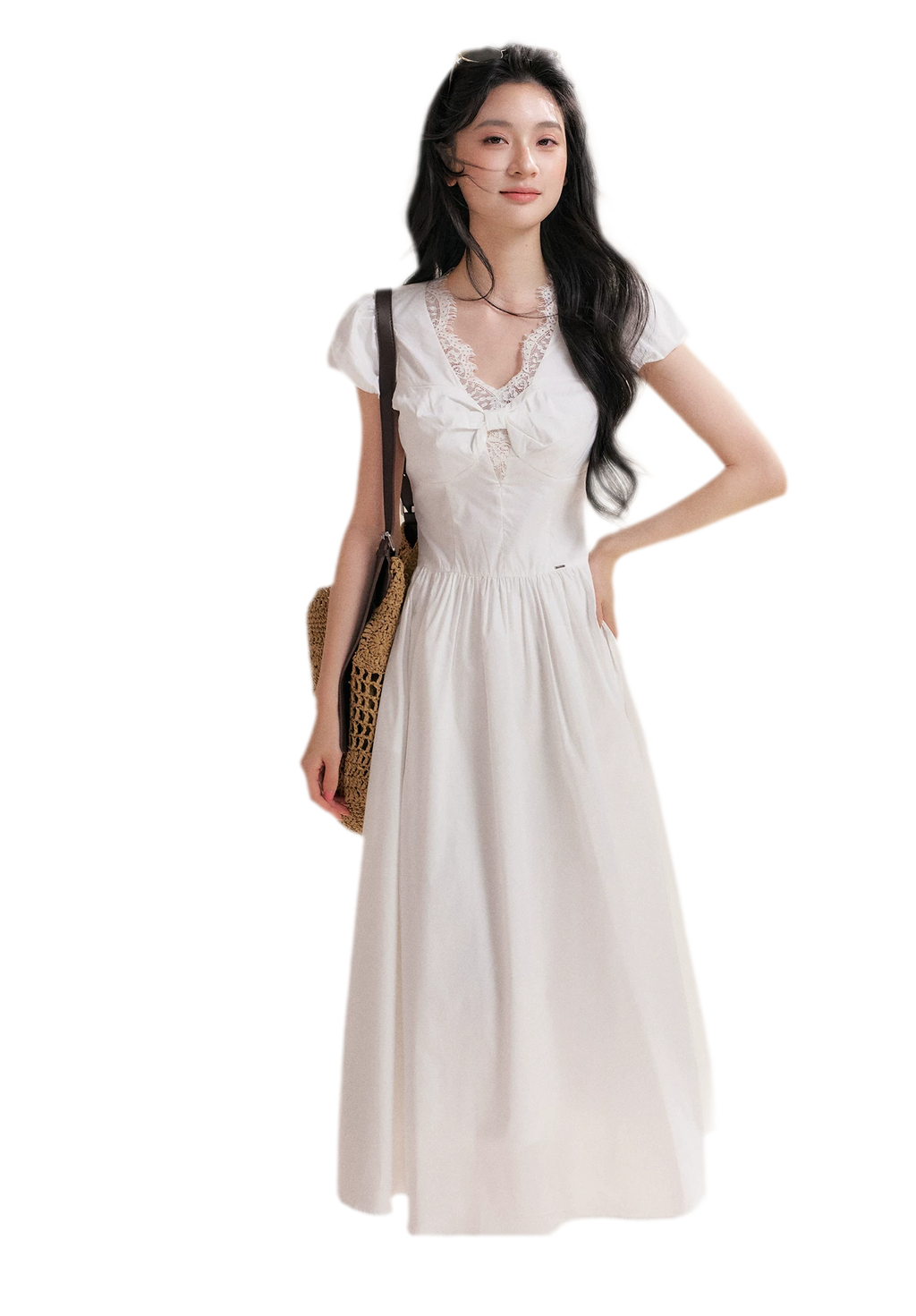 French Lace Puff Sleeve A-Line Dress