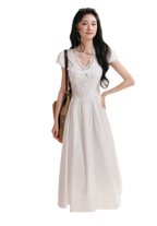 French Lace Puff Sleeve A-Line Dress