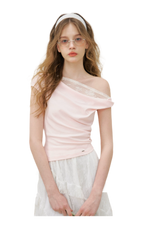 Asymmetric Lace Short Sleeve T-Shirt