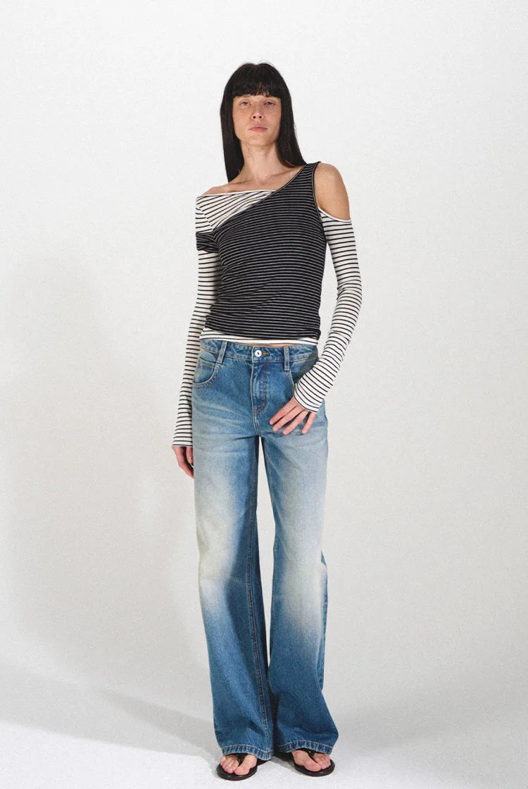 Vintage Straight Loose Fit Jeans with 3D Cat