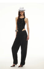 Tencel Linen Vintage Contrast Stitch Casual Pants