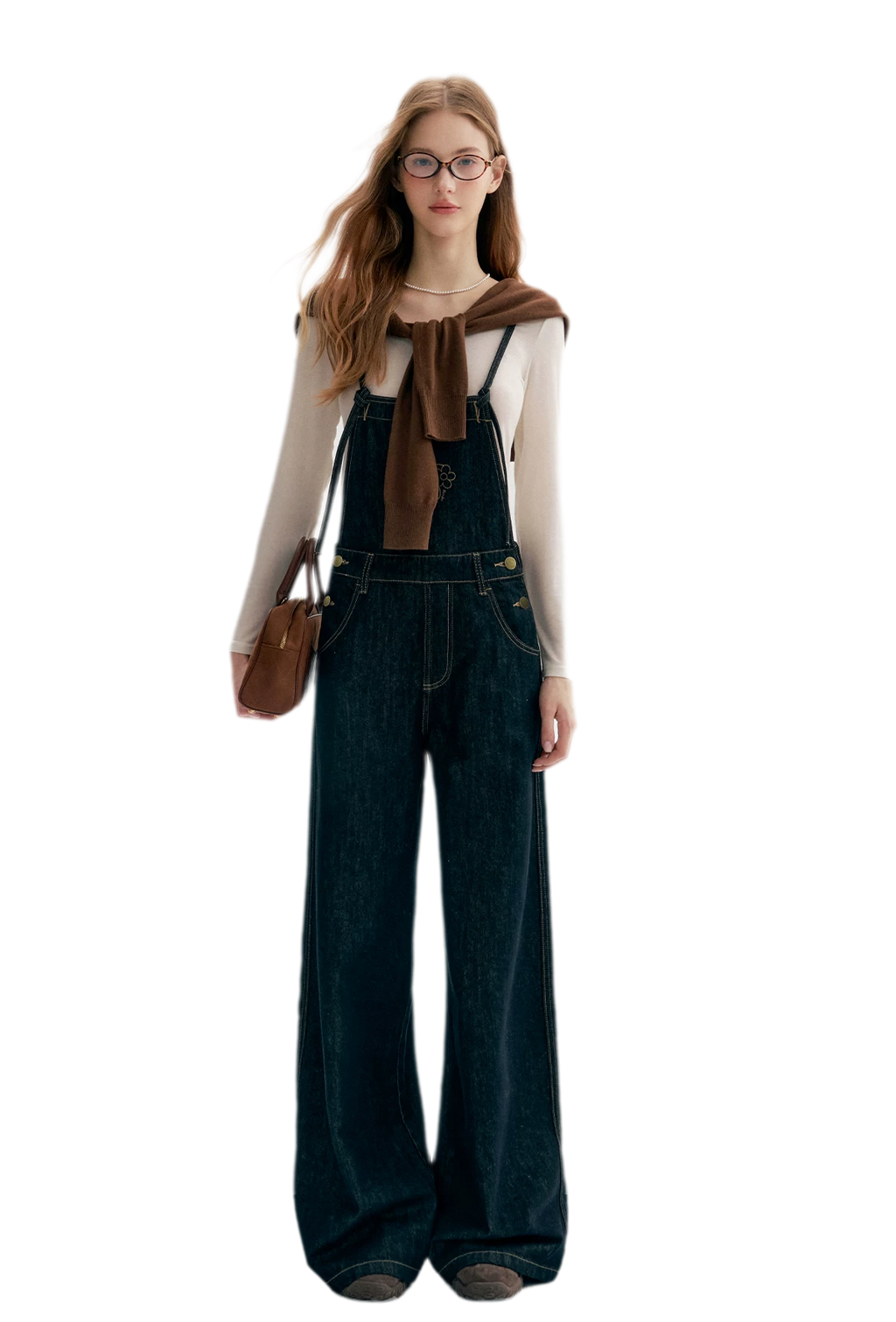 Contrast Floral Denim Overalls