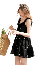 Tencel Embroidered Ruffle A-line Dress