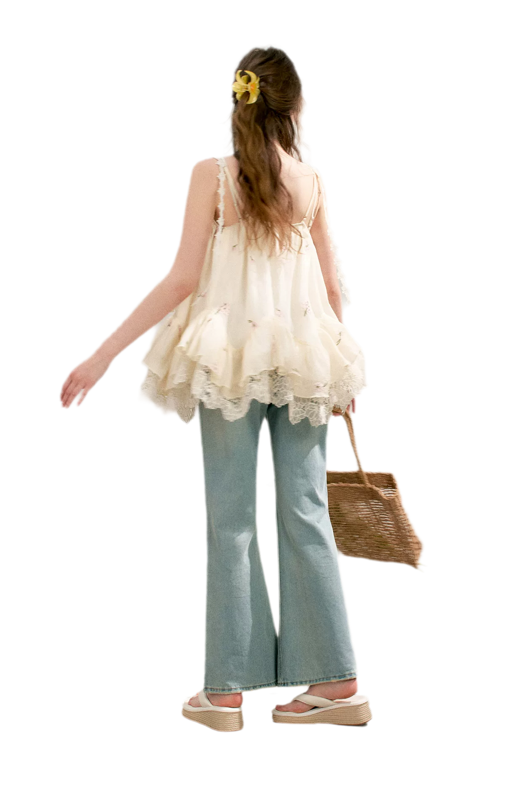 Lace Trim Flare Jeans