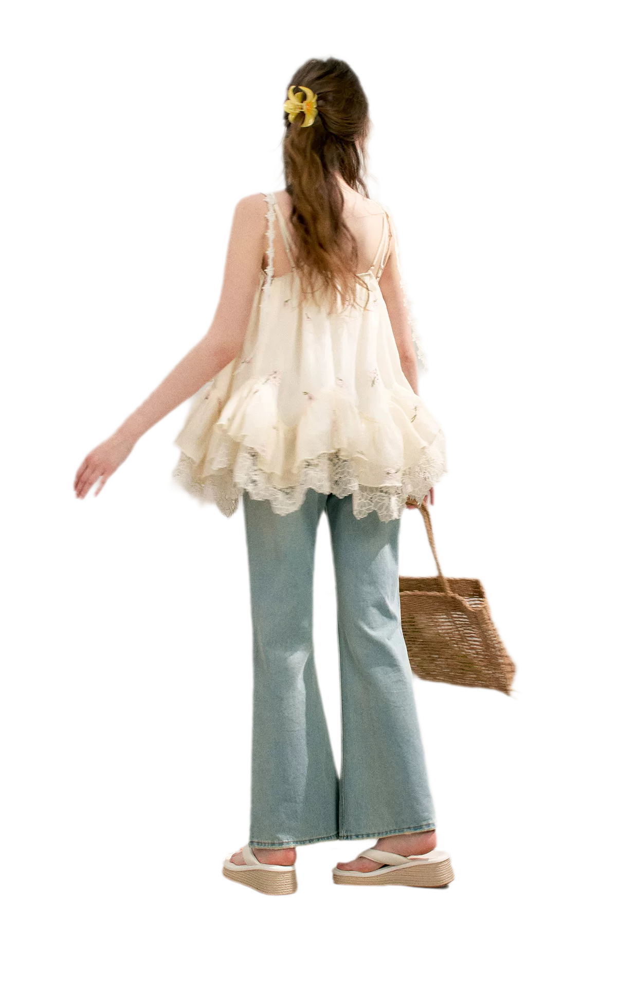 Lace Trim Flare Jeans