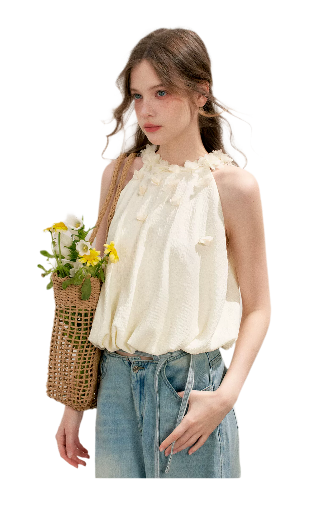 Halter A-Line Top with Floral Texture