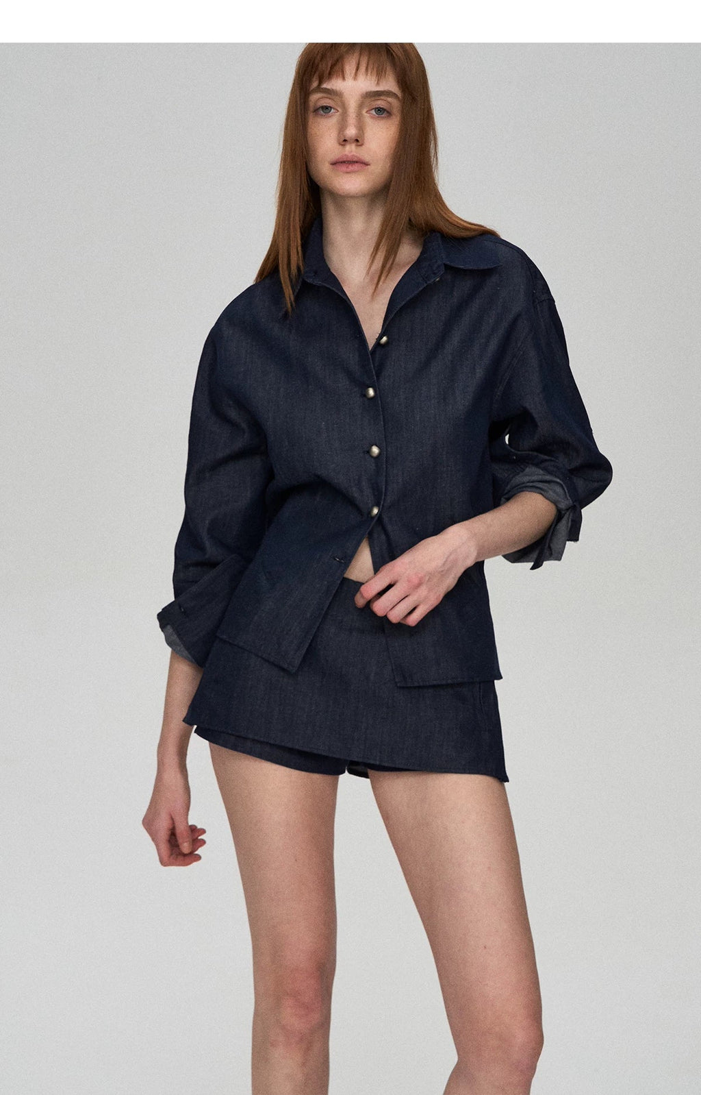 Tencel Linen Denim Shirt & Low-Waist Skirt