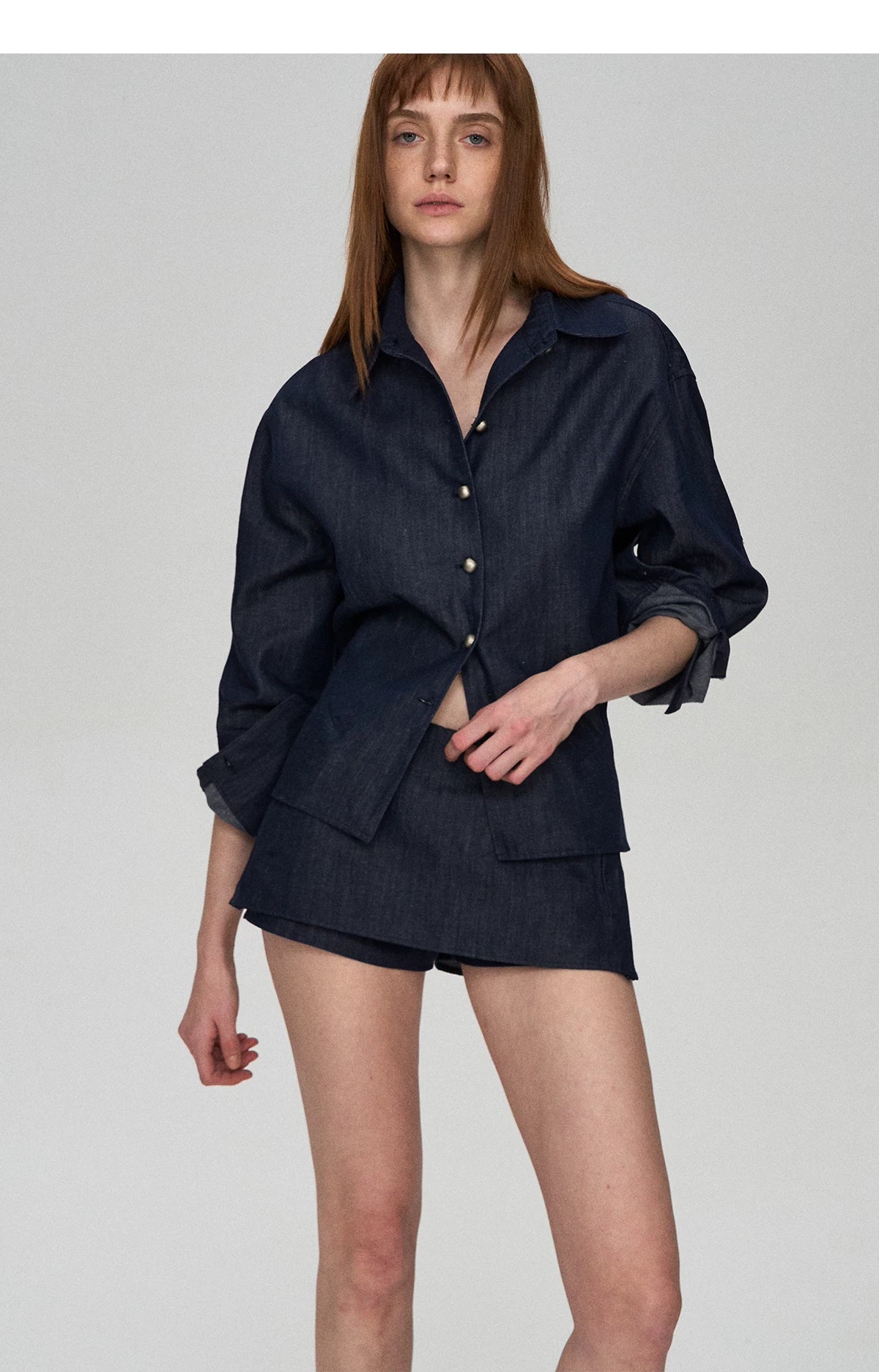 Tencel Linen Denim Shirt & Low-Waist Skirt