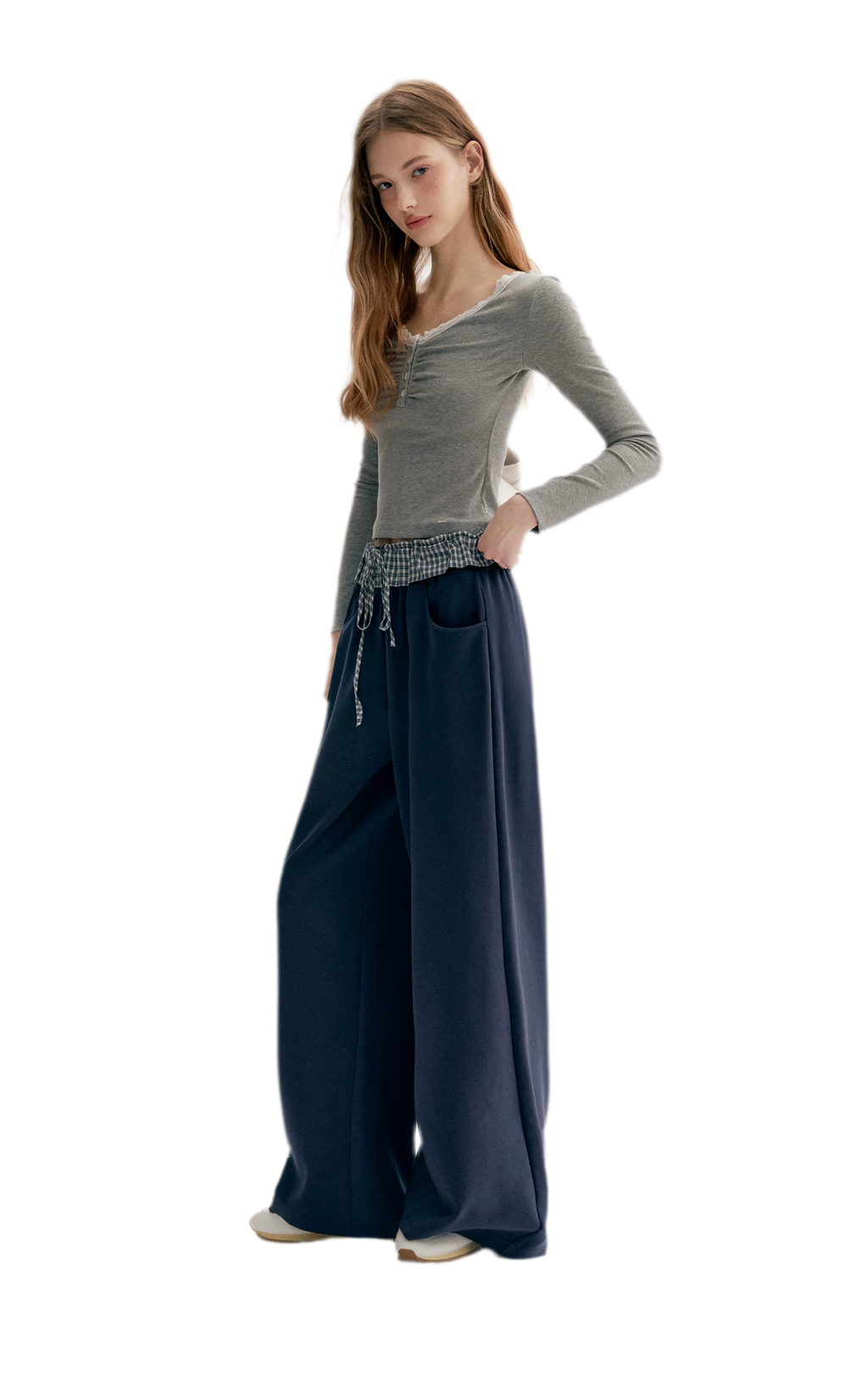 Contrast Plaid Wide Sweatpants