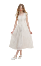 Embroidered Flutter Sleeve Dress