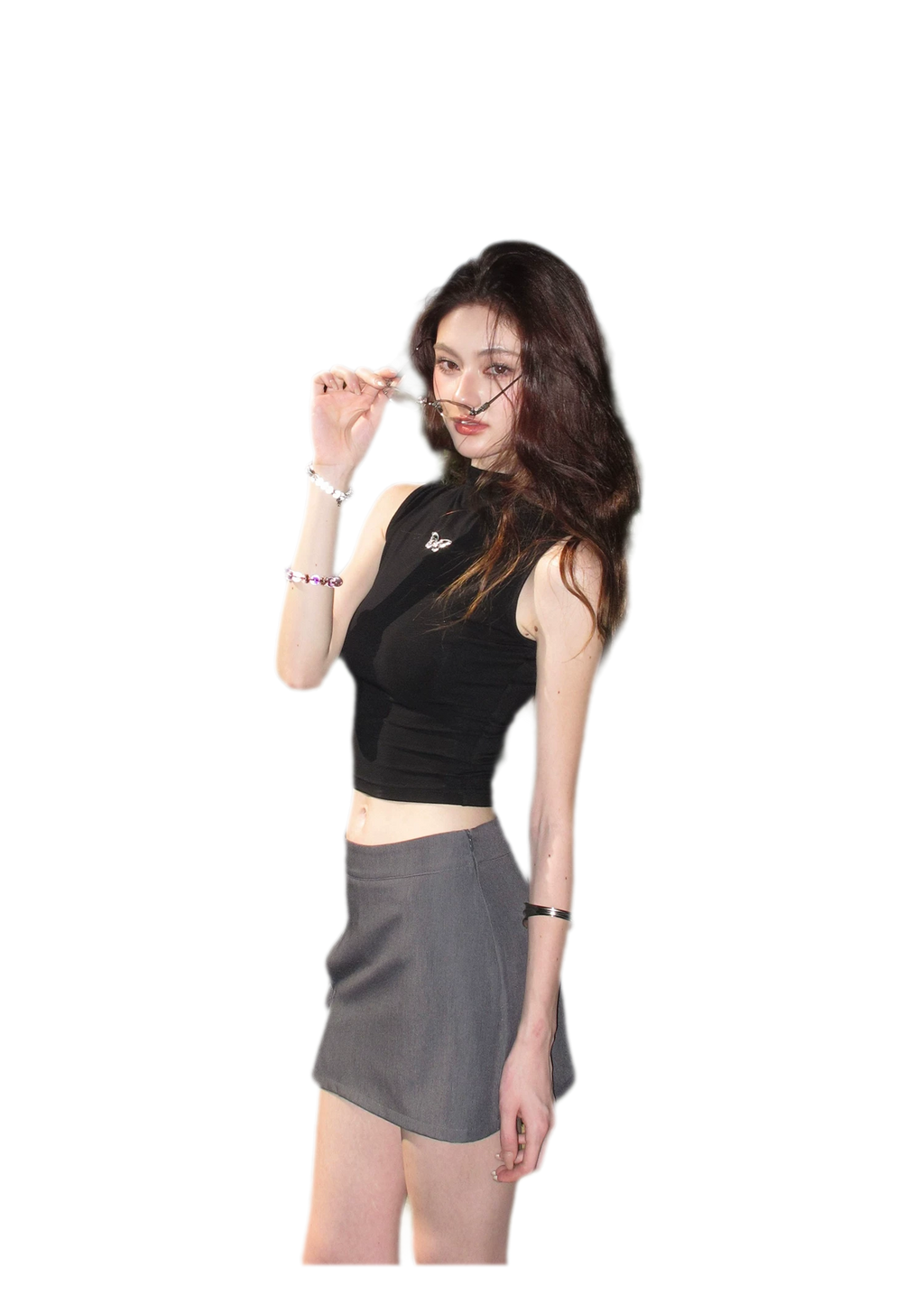 Grey Tie Low-Rise Skort